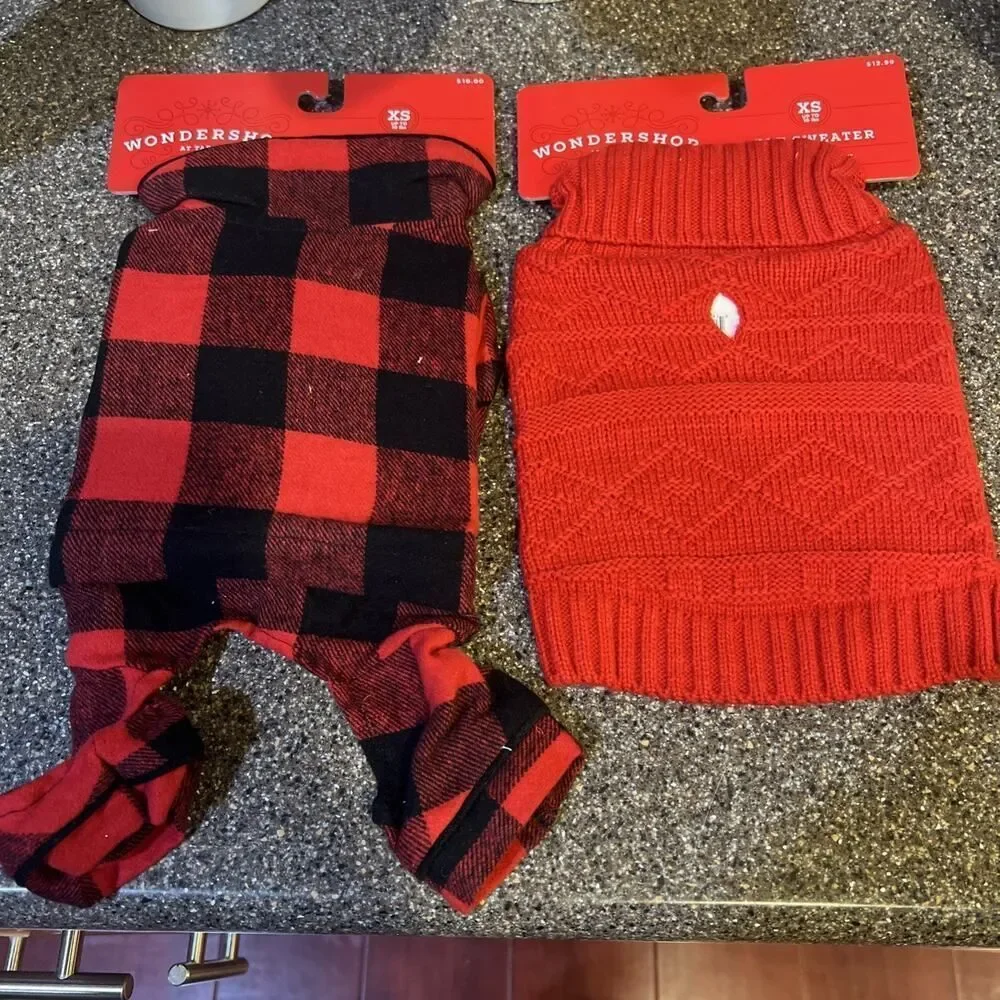 Wondershop Target XS Breed Dog Puppy Cat Pet Sweater & Pet Pajamas Red/Blk Plaid